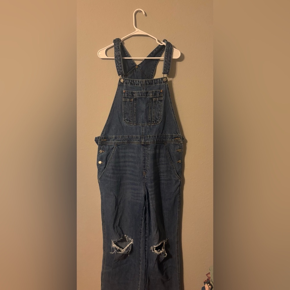 Old Navy Distressed Dark Blue Denim Overalls Jumpsuit